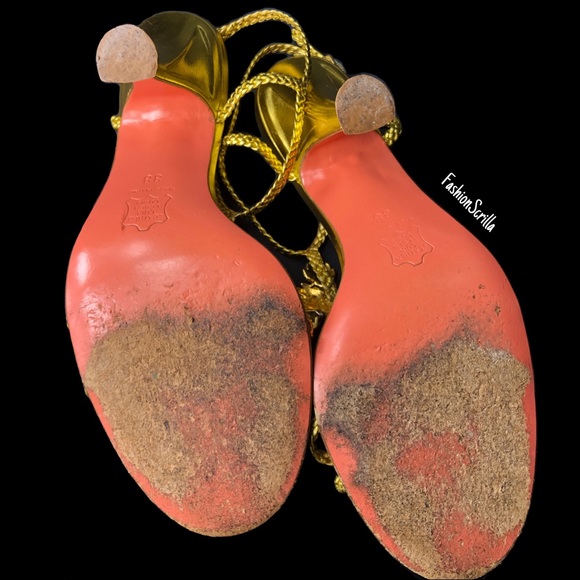 FENDI Gold Braided Embellishment Fish Ornate Crystal Sandal Heels - Picture 5 of 11